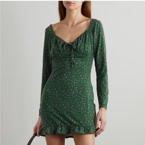 NWT Reformation Anjeline Green‎ Floral Knit Long Sleeve Mini Dress
